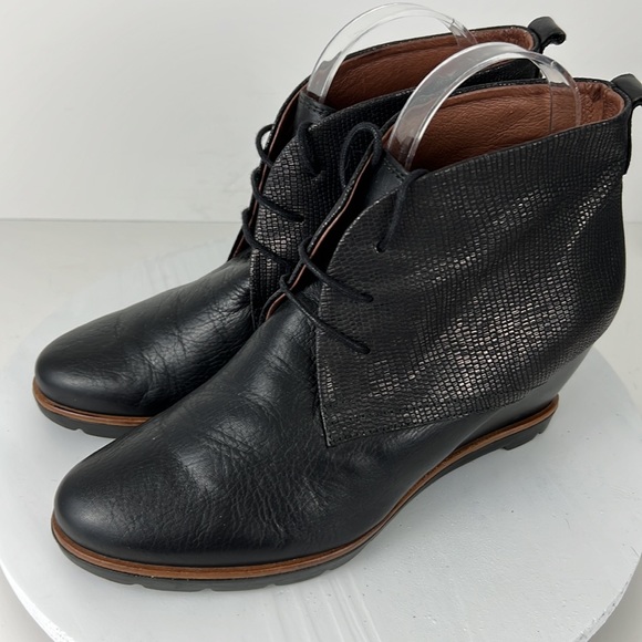 Hispanitas Black Leather Wedge Ankle Boot Booties Size 39.5 US 8.5 - 9 - Picture 6 of 10